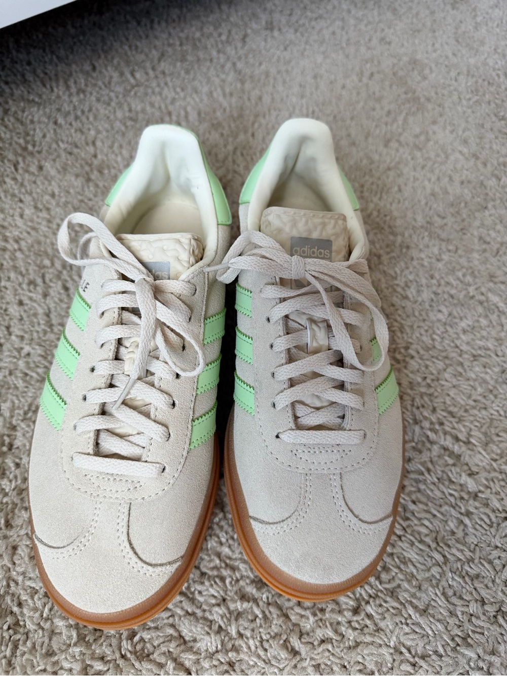 adidas Women’s Cream Suede Gazelle with Mint Stripes and Gum Sole - Picture 3 of 5